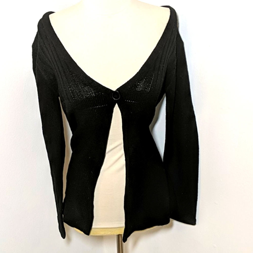 ✅ Black Open Front Cardigan Sweater Large Love Lola Cover Up
